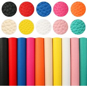 David accessories Solid Color PU Leather Fabric Plain Lychee Fabric Cotton Back 10 pcs 8" x 13" (20cm x 34cm) for Making Bags Craft DIY Sewing Assorted Colors (Dark Color)