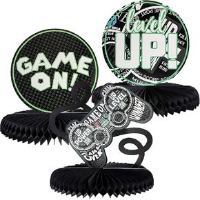 3 Pack Video Game Birthday Party Table Decorations for Kids, Honeycomb Decorations in 3 Designs in Saudi Arabia