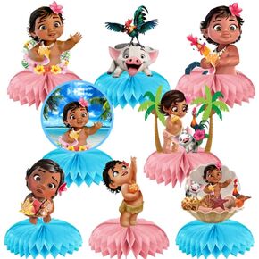 8 قطع من قطع مركزية على شكل قرص العسل من Moana لتزيين طاولة الطفل Moana على شكل قرص العسل مزدوجة الجوانب من Moana لوازم حفلات أعياد الميلاد وديكورات استحمام الطفل in Kuwait