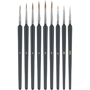 مجموعة فرش طلاء التفاصيل 9 قطع من الفرش المصغرة للتفاصيل الدقيقة والرسم الفني - فرش ذات شعيرات حصان ممتازة للأكريليك والألوان المائية والزيت والنماذج والمطرقة الحربية 40 ك (شعر الحصان) in Kuwait