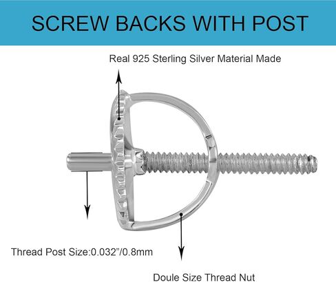 3 أزواج من ظهر الأقراط اللولبية، برغي من الفضة الإسترلينية عيار 925 من AKRUWELRY على ظهر الأقراط للأزرار، دعامات لولبية لا تسبب الحساسية للأقراط تناسب العمود الملولب 0.032 بوصة/0.8 مم in Kuwait