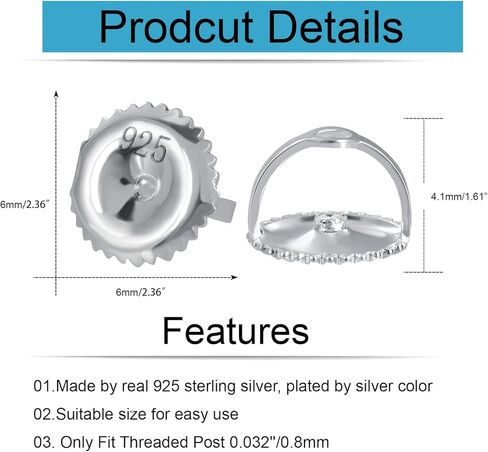 3 أزواج من ظهر الأقراط اللولبية، برغي من الفضة الإسترلينية عيار 925 من AKRUWELRY على ظهر الأقراط للأزرار، دعامات لولبية لا تسبب الحساسية للأقراط تناسب العمود الملولب 0.032 بوصة/0.8 مم in Kuwait