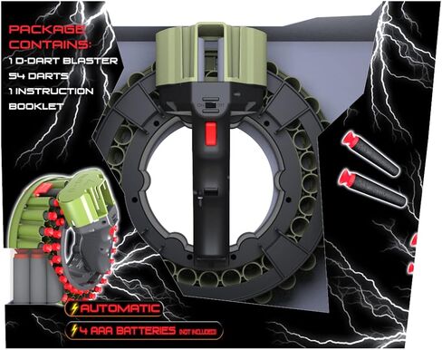 D-DART Twin-Tornado Blaster - Fully Automatic Motorized and Rapid Fire Blaster Toy - 56 Darts – Compatible with Most Darts on The Market - for Kids, Teens and Adults in Kuwait