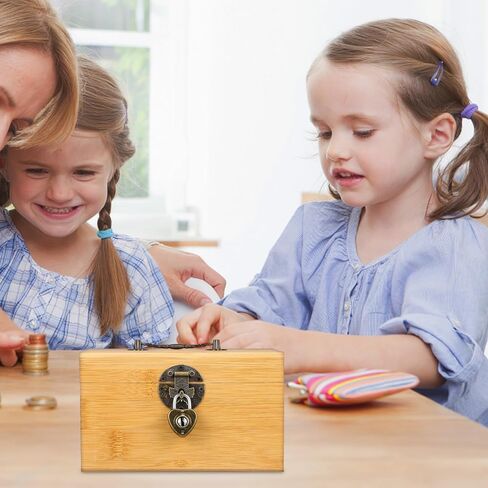 Garneck Vintage Treasure Storage Box, Saving Box Holder Case with Lock, Treasure Chest Vintage Decorative Wooden Box Piggy Bank Organizer Saving Box Case with Lock for Home in Kuwait