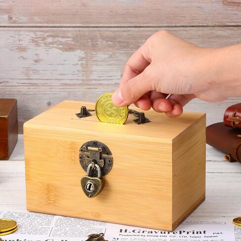 Garneck Vintage Treasure Storage Box, Saving Box Holder Case with Lock, Treasure Chest Vintage Decorative Wooden Box Piggy Bank Organizer Saving Box Case with Lock for Home in Kuwait