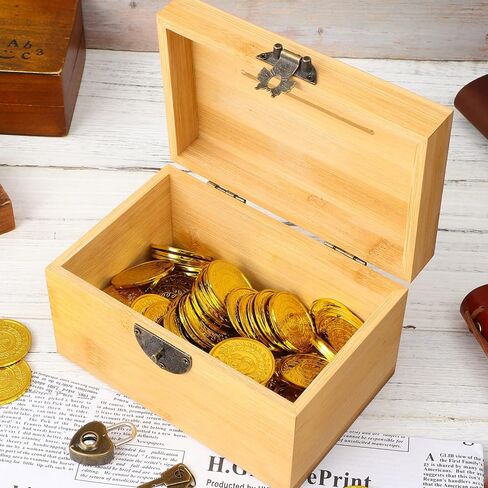 Garneck Vintage Treasure Storage Box, Saving Box Holder Case with Lock, Treasure Chest Vintage Decorative Wooden Box Piggy Bank Organizer Saving Box Case with Lock for Home in Kuwait