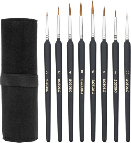 مجموعة تفاصيل فرش الطلاء المصغرة من BOSOBO، 8 قطع من فرش الطلاء الصغيرة ذات الرؤوس الدقيقة للرسم بالألوان المائية الزيتية الأكريليك، الصخور، النموذج الصغير، فن الأظافر، الحرف اليدوية والطلاء حسب الرقم، تتضمن حقيبة سفر in Kuwait