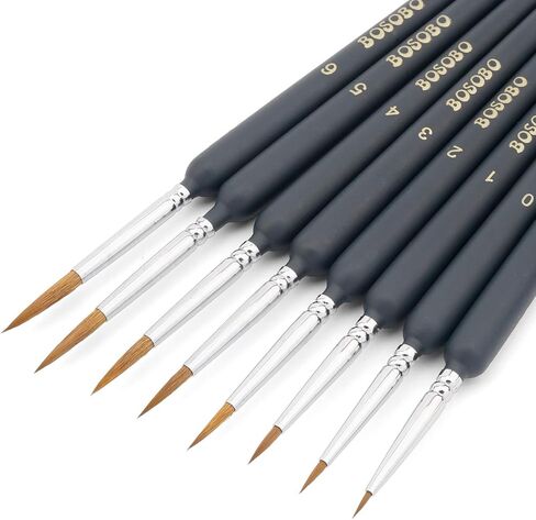 مجموعة تفاصيل فرش الطلاء المصغرة من BOSOBO، 8 قطع من فرش الطلاء الصغيرة ذات الرؤوس الدقيقة للرسم بالألوان المائية الزيتية الأكريليك، الصخور، النموذج الصغير، فن الأظافر، الحرف اليدوية والطلاء حسب الرقم، تتضمن حقيبة سفر in Kuwait