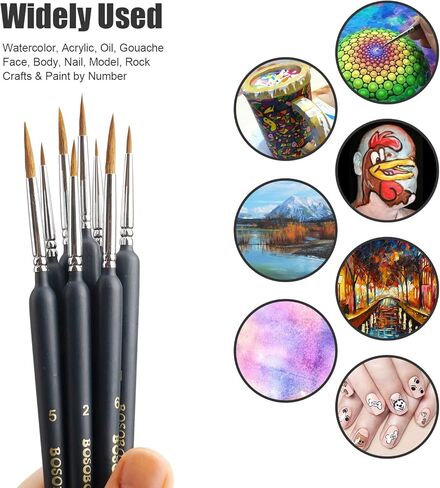 مجموعة تفاصيل فرش الطلاء المصغرة من BOSOBO، 8 قطع من فرش الطلاء الصغيرة ذات الرؤوس الدقيقة للرسم بالألوان المائية الزيتية الأكريليك، الصخور، النموذج الصغير، فن الأظافر، الحرف اليدوية والطلاء حسب الرقم، تتضمن حقيبة سفر in Kuwait