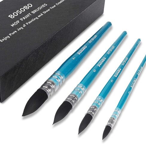 مجموعة فرش الطلاء من بوسوبو، 4 قطع فرشاة طلاء ممسحة احترافية مستديرة للفنون بالألوان المائية من الأكريليك، طلاء الحبر للجواش، لوحة مكياج للوجه والجسم من القماش، نموذج وحرف يدوية، مستلزمات فن للكبار in Kuwait