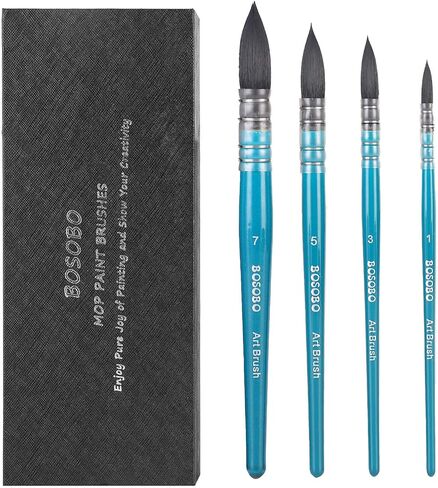 مجموعة فرش الطلاء من بوسوبو، 4 قطع فرشاة طلاء ممسحة احترافية مستديرة للفنون بالألوان المائية من الأكريليك، طلاء الحبر للجواش، لوحة مكياج للوجه والجسم من القماش، نموذج وحرف يدوية، مستلزمات فن للكبار in Kuwait