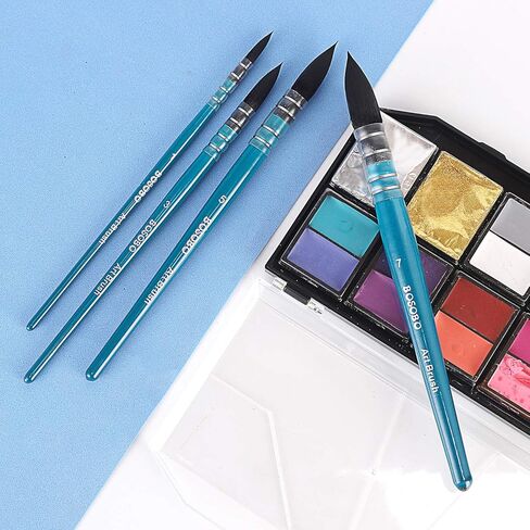 مجموعة فرش الطلاء من بوسوبو، 4 قطع فرشاة طلاء ممسحة احترافية مستديرة للفنون بالألوان المائية من الأكريليك، طلاء الحبر للجواش، لوحة مكياج للوجه والجسم من القماش، نموذج وحرف يدوية، مستلزمات فن للكبار in Kuwait