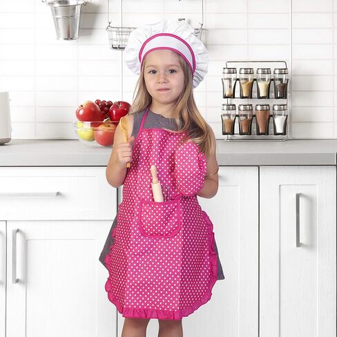 Next Milestones Chef Baking Set and Cooking Costume for Kids 19pc Apron Chef Hat Oven Mitt Hand Mixer Cookie Cutters Measuring Spoons Wooden Rolling Pin Wooden Ladle Mixer and Bag for Toy Storage in Kuwait