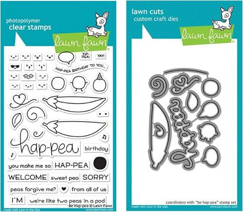 Lawn Fawn Be Hap-Pea 4"x6" Clear Stamps and Matching Lawn Cuts Die Set (LF1890, LF1891), Bundle of Two Items in Saudi Arabia