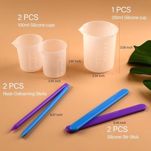 مجموعة اكواب قياس سيليكون وعصا تحريك من السيليكون، اكواب خلط سيليكون 250 مل و100 مل، عصي ازالة الرغوة قابلة لاعادة الاستخدام، مجموعة ادوات خلط الراتنج لصب راتنج الايبوكسي وصب الطلاء والشمع in Kuwait