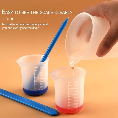 مجموعة اكواب قياس سيليكون وعصا تحريك من السيليكون، اكواب خلط سيليكون 250 مل و100 مل، عصي ازالة الرغوة قابلة لاعادة الاستخدام، مجموعة ادوات خلط الراتنج لصب راتنج الايبوكسي وصب الطلاء والشمع in Kuwait