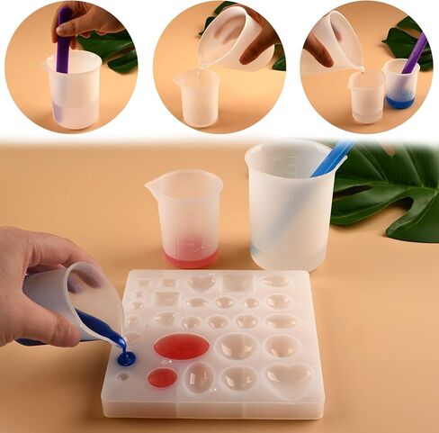 مجموعة اكواب قياس سيليكون وعصا تحريك من السيليكون، اكواب خلط سيليكون 250 مل و100 مل، عصي ازالة الرغوة قابلة لاعادة الاستخدام، مجموعة ادوات خلط الراتنج لصب راتنج الايبوكسي وصب الطلاء والشمع in Kuwait