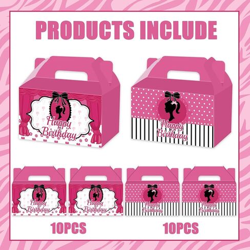 XFYCUTE Pink Girl Treat Boxes Little Pink Candy Boxes Cardboard Present Boxes 20 Pcs 2 Style for Girl Birthday Party Decorations in Kuwait