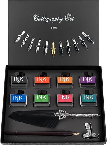 Complete Calligraphy Set for Beginners, Includes Calligraphy Pens, 12 Nibs, Quill Pen and Ink Set, Caligraphy Kits, Pen Holder and Introduction Booklet for Elegant Writing in Kuwait