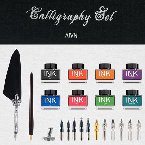 Complete Calligraphy Set for Beginners, Includes Calligraphy Pens, 12 Nibs, Quill Pen and Ink Set, Caligraphy Kits, Pen Holder and Introduction Booklet for Elegant Writing in Kuwait