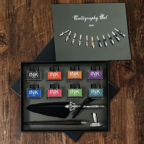 Complete Calligraphy Set for Beginners, Includes Calligraphy Pens, 12 Nibs, Quill Pen and Ink Set, Caligraphy Kits, Pen Holder and Introduction Booklet for Elegant Writing in Kuwait