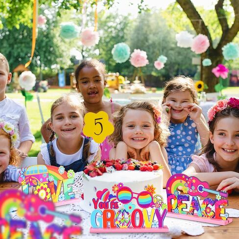 3 Pcs Groovy 60's Party Supplies Hippie Party Wooden Centerpieces for Tables Decorations Peace Sign Table Tie Dye Party Table Topper Centerpiece Sign for 60s 70s Hippy Birthday Party, 7.87 x 4.72 Inch in Kuwait