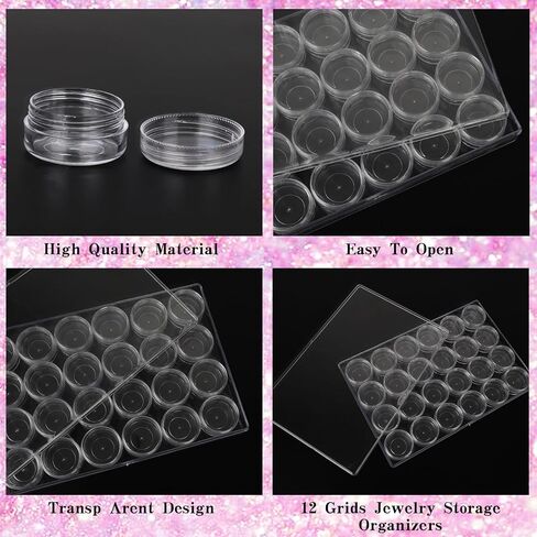 4 عبوات من منظمات الخرز الشفاف وحاويات التخزين مع أغطية وحاويات خرز طلاء ماسي من أجل الحرف الفنية والمجوهرات وأقراط الخياطة وحبوب الأظافر والأشياء الصغيرة (24 شبكة) in Kuwait