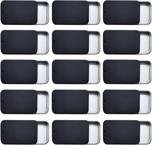 lacitycover Pack of 15 Metal Slide Top Tin Containers Rectangular Metal Tin Box Empty Storage Organizer Kit (Black) in Saudi Arabia