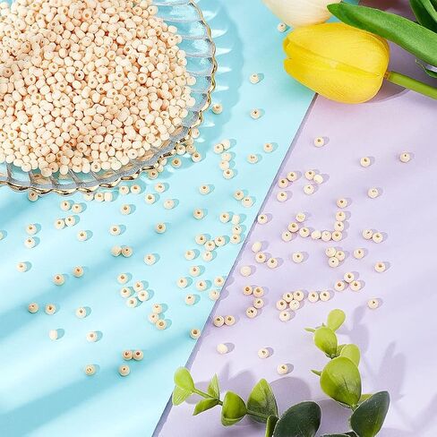 AHANDMAKER 1000pcs Wood Tude Beads, Undyed Natural Tiny Wooden Beads with 2mm Hole, 12x4mm Wood Beads for Crafts, Assorted Unfinished Wooden Loose Beads Spacer Beads for DIY Bracelet Jewelry Making in Kuwait