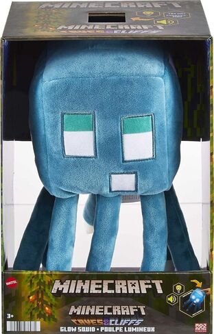 Mattel Minecraft Glow Squid Plush Figure with Lights & Sounds, Glow-in-The-Dark Soft Toy Based on Video Game, Collectible Gift for Fans Age 3 Years & Older in Saudi Arabia