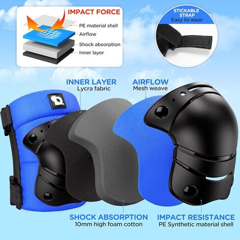 DaCool Kids/Youth Protective Gear Set Knee Pads Elbow Pads Wrist Guards for 3-10 Years, Toddler Knee and Elbow Pads for Roller Skates Cycling Bike Skateboard Inline Skating Scooter Riding Sports, Blue in Kuwait