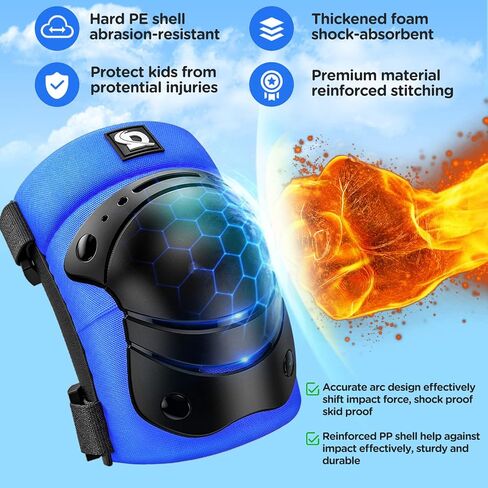 DaCool Kids/Youth Protective Gear Set Knee Pads Elbow Pads Wrist Guards for 3-10 Years, Toddler Knee and Elbow Pads for Roller Skates Cycling Bike Skateboard Inline Skating Scooter Riding Sports, Blue in Kuwait