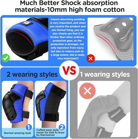DaCool Kids/Youth Protective Gear Set Knee Pads Elbow Pads Wrist Guards for 3-10 Years, Toddler Knee and Elbow Pads for Roller Skates Cycling Bike Skateboard Inline Skating Scooter Riding Sports, Blue in Kuwait