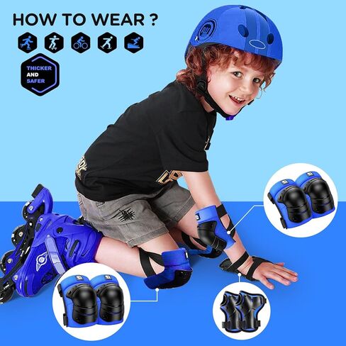 DaCool Kids/Youth Protective Gear Set Knee Pads Elbow Pads Wrist Guards for 3-10 Years, Toddler Knee and Elbow Pads for Roller Skates Cycling Bike Skateboard Inline Skating Scooter Riding Sports, Blue in Kuwait