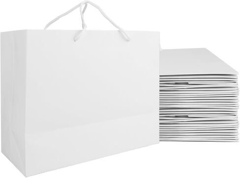 ACXFOND Gift Wrap Bags with Handles 20 Pack 12x10x5 inches Large Shopping Bags Large, White Kraft Paper Bags Bulk Bags for Small Business, Paper Grocery Bags for Boutique, Merchandise in Saudi Arabia