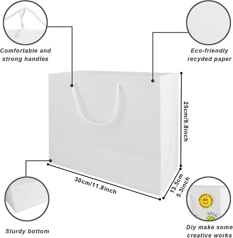ACXFOND Gift Wrap Bags with Handles 20 Pack 12x10x5 inches Large Shopping Bags Large, White Kraft Paper Bags Bulk Bags for Small Business, Paper Grocery Bags for Boutique, Merchandise in Saudi Arabia