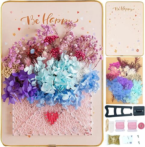 مجموعة فن الخيوط اليدوية للمبتدئين من بازيما، فن خيوط الزهور، مجموعة حرفية الزهور المجففة التي تصنعها بنفسك، هدية فريدة من نوعها، مجموعة الحرف اليدوية للعطلات، المغلف والزهور in Kuwait