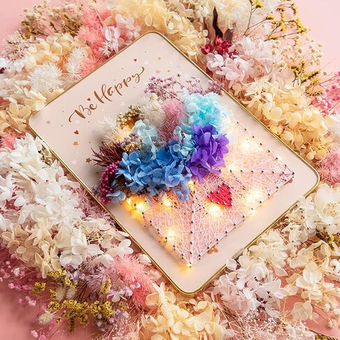 مجموعة فن الخيوط اليدوية للمبتدئين من بازيما، فن خيوط الزهور، مجموعة حرفية الزهور المجففة التي تصنعها بنفسك، هدية فريدة من نوعها، مجموعة الحرف اليدوية للعطلات، المغلف والزهور in Kuwait