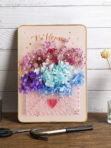 مجموعة فن الخيوط اليدوية للمبتدئين من بازيما، فن خيوط الزهور، مجموعة حرفية الزهور المجففة التي تصنعها بنفسك، هدية فريدة من نوعها، مجموعة الحرف اليدوية للعطلات، المغلف والزهور in Kuwait