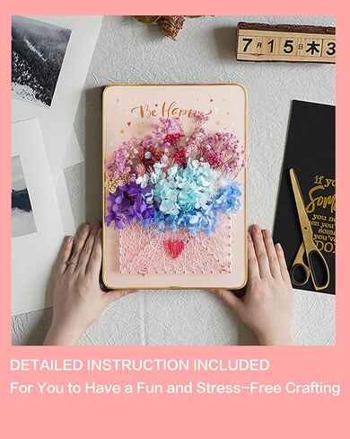 مجموعة فن الخيوط اليدوية للمبتدئين من بازيما، فن خيوط الزهور، مجموعة حرفية الزهور المجففة التي تصنعها بنفسك، هدية فريدة من نوعها، مجموعة الحرف اليدوية للعطلات، المغلف والزهور in Kuwait