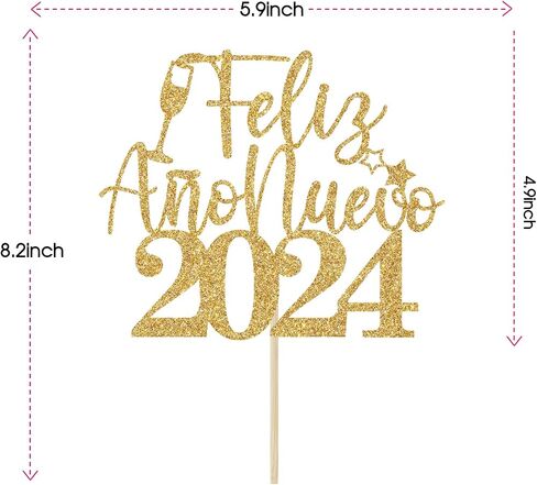 Feliz Año Nuevo 2024 Cake Topper, 2024 New Year Cake Decorations, Hello 2024, Spanish Happy New Year Party Decorations Gold Glitter in Saudi Arabia