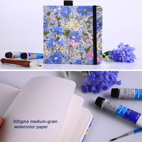 Watercolor Sketchbook Art Notebook, 5x5 Inch Journal Portable Square Fabric Cover, 20 Sheets Watercolor Textured Drawing Papers, 300 GSM Art Paper Sketchbook in Saudi Arabia