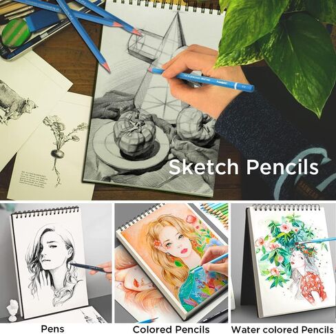 لوحة رسم ذات غلاف صلب مقاس A4 مقاس 8.5 بوصة × 11.7 بوصة (98 رطل/160 جرامًا للمتر المربع)، 60 ورقة (120 صفحة) من كتاب رسم حلزوني للفنانين المحترفين والهواة | للوسائط الرطبة والجافة، والرسم، والرسم in Kuwait