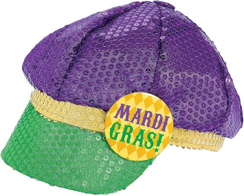 Amscan Sequined Mardi Gras Newsboy Hat, 4"H x 12"W x 13 1/2"D, Multi Color in Saudi Arabia