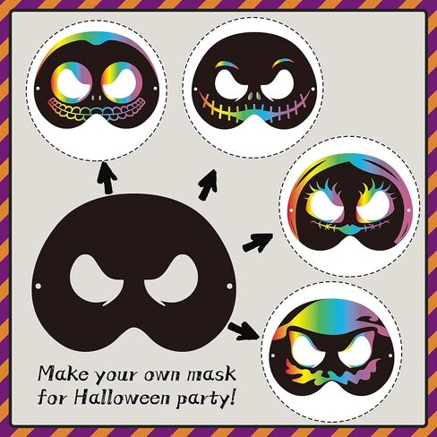 Z1juce 30 قطعة قناع عيد الميلاد جاك وسالي للخدش، مجموعة هدايا للأطفال، أقنعة قوس قزح سحرية للخدش للأطفال، هدايا حفلات عيد الميلاد، مجموعة أدوات فنية بألوان قوس قزح للأنشطة المدرسية in Kuwait