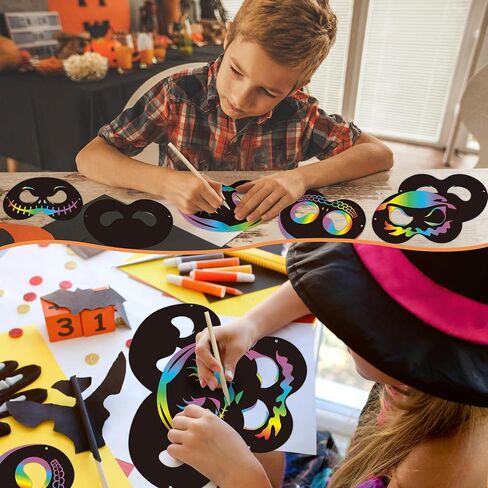 Z1juce 30 قطعة قناع عيد الميلاد جاك وسالي للخدش، مجموعة هدايا للأطفال، أقنعة قوس قزح سحرية للخدش للأطفال، هدايا حفلات عيد الميلاد، مجموعة أدوات فنية بألوان قوس قزح للأنشطة المدرسية in Kuwait