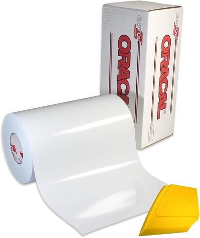 ORACAL 651 Multi-Colored Vinyl Solvent-Based Adhesive-Backed Calendared Wrap Decals w/Yellow Multi-Purpose Squeegee (12" x 5ft, White) in Saudi Arabia