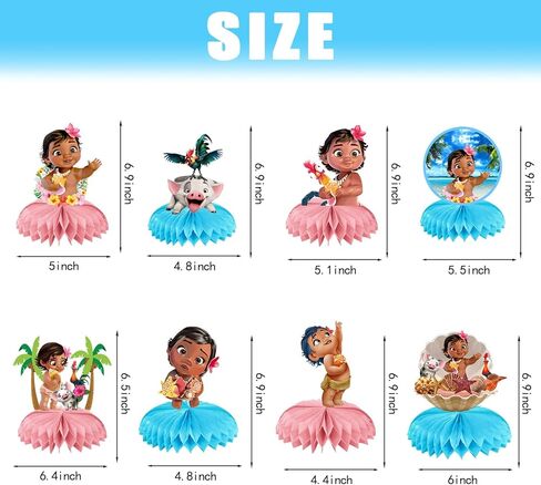 8 قطع من قطع مركزية على شكل قرص العسل من Moana لتزيين طاولة الطفل Moana على شكل قرص العسل مزدوجة الجوانب من Moana لوازم حفلات أعياد الميلاد وديكورات استحمام الطفل in Kuwait