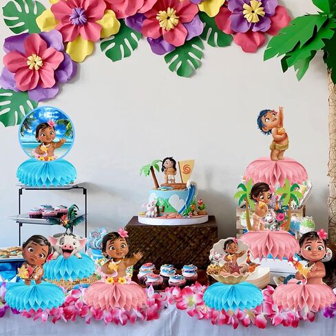 8 قطع من قطع مركزية على شكل قرص العسل من Moana لتزيين طاولة الطفل Moana على شكل قرص العسل مزدوجة الجوانب من Moana لوازم حفلات أعياد الميلاد وديكورات استحمام الطفل in Kuwait