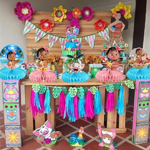 8 قطع من قطع مركزية على شكل قرص العسل من Moana لتزيين طاولة الطفل Moana على شكل قرص العسل مزدوجة الجوانب من Moana لوازم حفلات أعياد الميلاد وديكورات استحمام الطفل in Kuwait